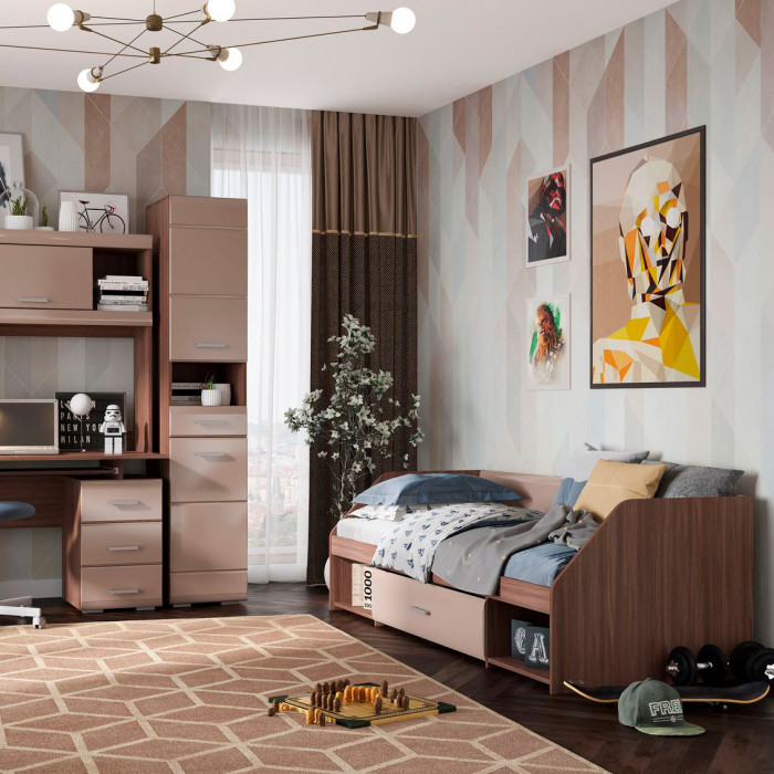 Симба кровать одноярусная (1942*660*840) дуб белфорт/белый глянец