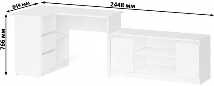 Мори компьютерный стол МС-16 левый + Тумба МТВ1200.1, белый