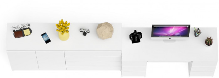 Мори компьютерный стол МС-2 + Комод МК1600.1, белый