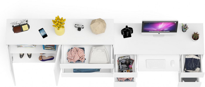 Мори компьютерный стол МС-2 + Комод МК1600.1, белый