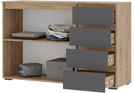 Хелен КМ 06 Комод 4 ящика (1502х958х460) серый графит/дуб крафт золото