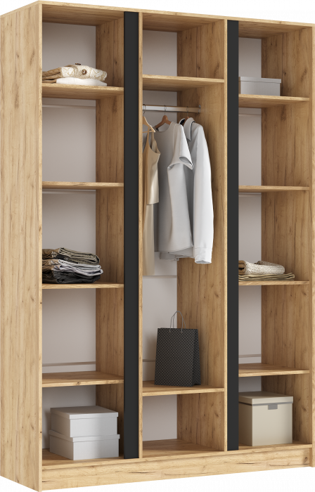Келвин Шкаф 3-х створчатый 1500, Графит, Дуб Крафт