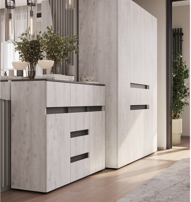 Комод комбинированный Мрия КМ-15, Бетон пайн светлый, графит