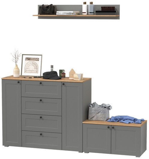 Остин Прихожая 67, цвет серый графит/дуб крафт золотой, ШхГхВ 200х41,9х160 см., универсальная сборка