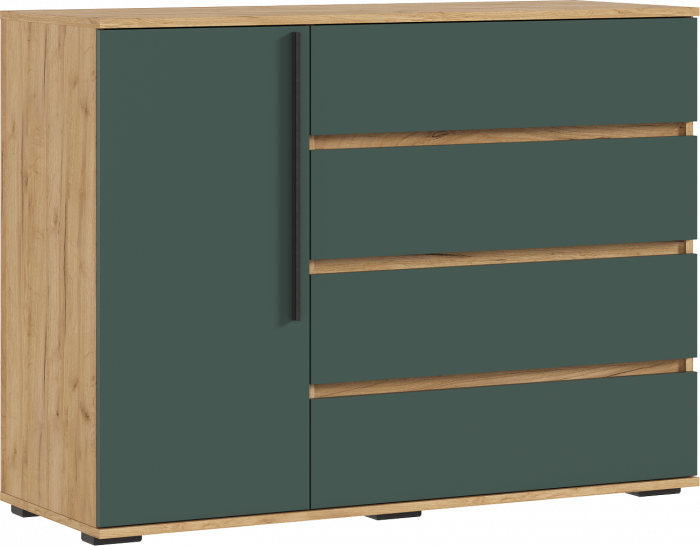Норд Комод 1 дверь 4 ящика (1200), Дуб крафт/Изумрудный