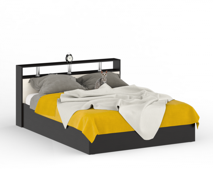 Камелия спальня № 2 Кровать 1600 + Две тумбы + Стол косметич. + Зеркало + Шкаф 4-х, цвет венге/дуб лоредо, сп.м. 1600х2000 мм., б/м, осн. есть