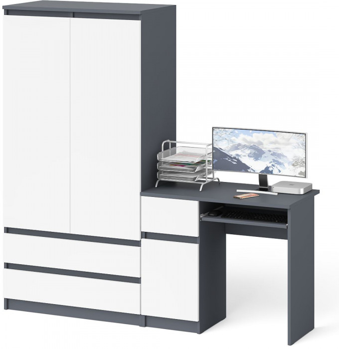 Мори Стол компьютерный МС-1 левый + Шкаф МШ900.1, цвет графит/белый, ШхГхВ 180,4х50,4х179,6 см., выдвижной ящик слева, НЕ универсальная сборка