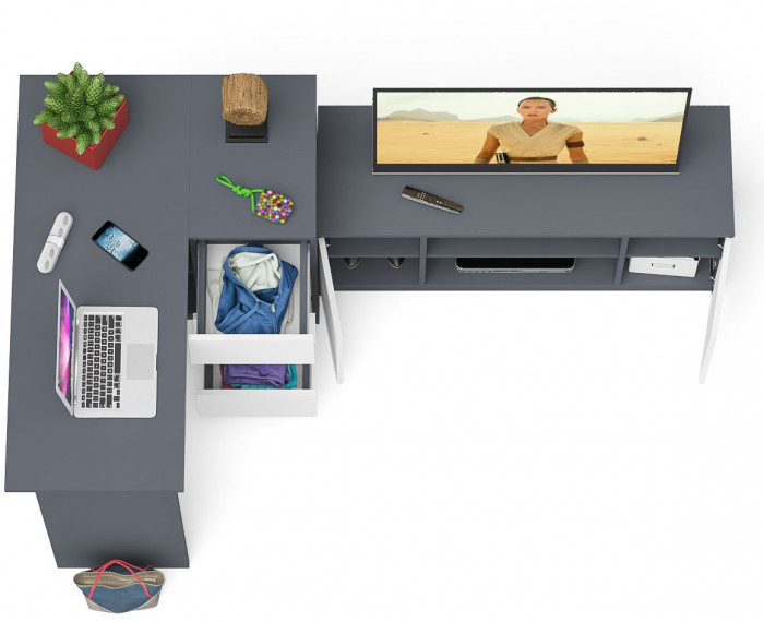 Мори Стол компьютерный МС-16 правый + Тумба МТВ1200.1, цвет графит/белый, ШхГхВ 244,8х84,9х76,6 см., выдвижные ящики справа, НЕ универсальная сборка