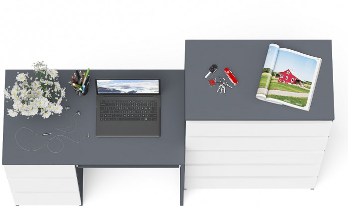 Мори Стол компьютерный МС-6 левый + Комод МК700.5, цвет графит/белый, ШхГхВ 160,4х50х114 см., выдвижные ящики слева, НЕ универсальная сборка