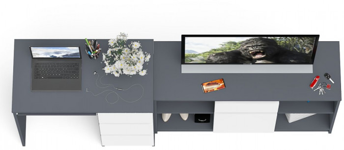 Мори Стол компьютерный МС-6 правый + Тумба МТВ1204.1, цвет графит/белый, ШхГхВ 210,4х50х76,6 см., выдвижные ящики справа, НЕ универсальная сборка