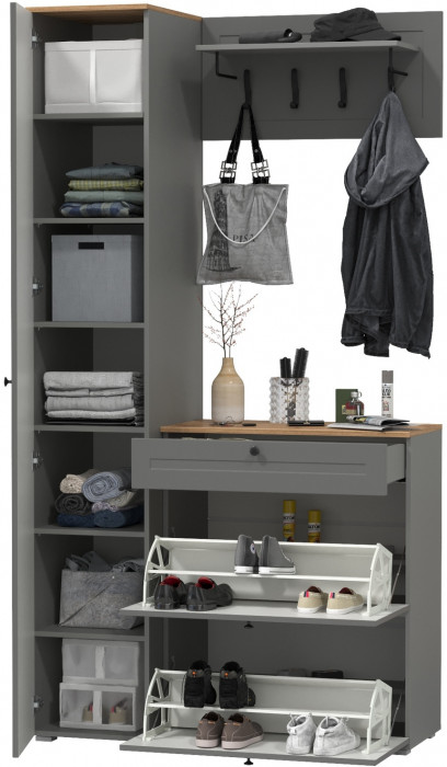 Остин Прихожая 23, цвет серый графит/дуб крафт золотой, ШхГхВ 120х54,3х229,6 см., универсальная сборка