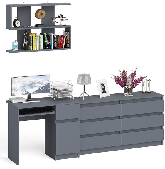 Мори компьютерный стол МС-1 правый + Комод МК1380.6 + Полка 900, графит