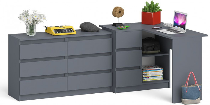 Мори компьютерный стол МС-16 левый + Комод МК1200.6, графит