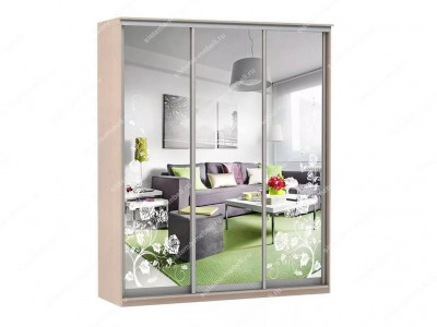 Шкаф купе Модерн 1776х600 3-х дверный 3-х секционный зеркальный с пескоструем №3 ясень