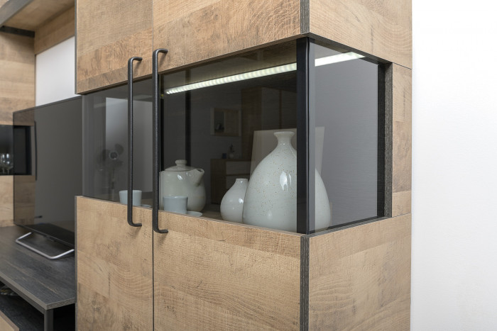 Трувор Гостиная 010, цвет дуб гранж песочный/интра, ШхГхВ 260,8х37х195 см., универсальная сборка