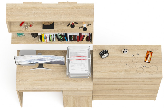 Мори Стол компьютерный МС-1 правый + Комод МК800.4 + Полка 900, цвет дуб сонома, ШхГхВ 170,4х50х209,6 см., НЕ универсальная сборка