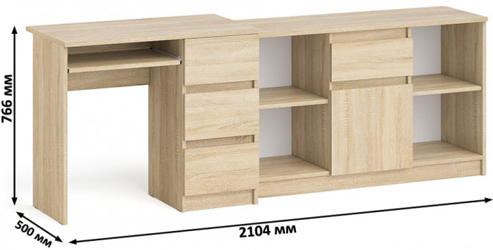 Мори Стол компьютерный МС-6 правый + Тумба МТВ1204.1, цвет дуб сонома, ШхГхВ 210,4х50х76,6 см., выдвижные ящики справа, НЕ универсальная сборка