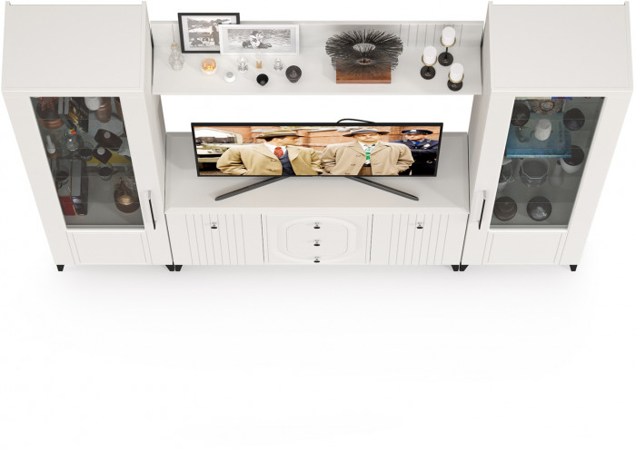 Валенсия Гостиная № 100, ЛДСП белый шагрень/МДФ белый шагрень