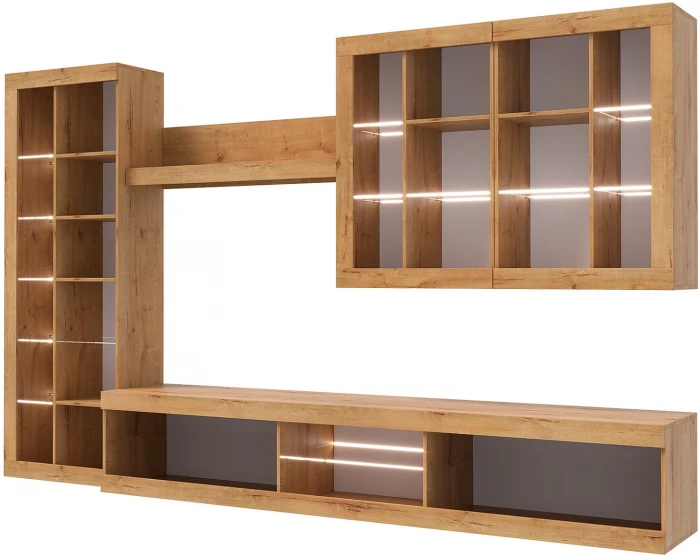 Прага Модульная Гостиная, вариант №2, Дуб Вотан/Белый глянец