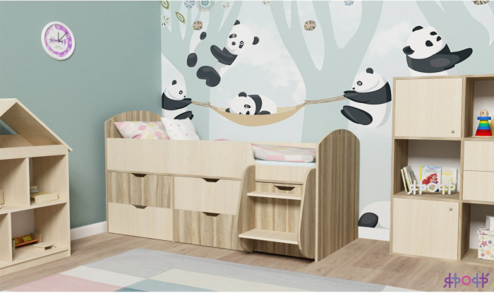 Кровать-чердак Малыш 7 (Дуб молочный/Ирис)