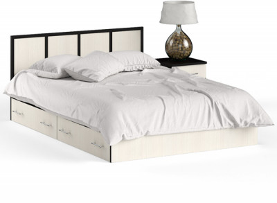 Сакура Кровать с ящиками 1400 + тумба, цвет венге/дуб лоредо, ШхГхВ 184х203,5х80 см., сп.м. 1400х2000 мм., б/м, основание есть, универсальная сборка