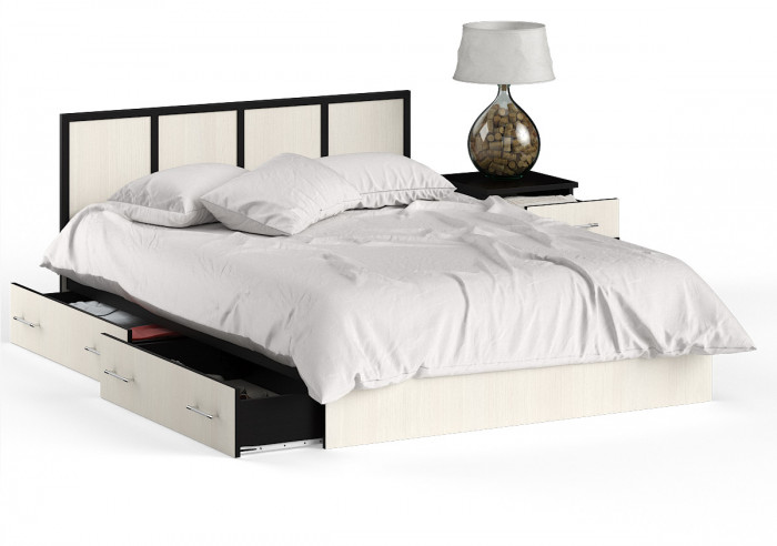 Сакура Кровать с ящиками 1400 + тумба, цвет венге/дуб лоредо, ШхГхВ 184х203,5х80 см., сп.м. 1400х2000 мм., б/м, основание есть, универсальная сборка