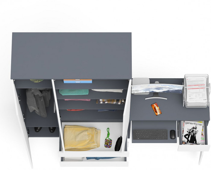 Мори компьютерный стол МС-1 правый + Шкаф МШ1200.1, графит/белый