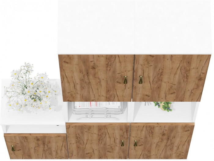 Лидер-8 Пенал + Пенал + Тумба МД 3.19, цвет белый шагрень/крафт золото, ШхГхВ 120х30х190 см., универсальная сборка