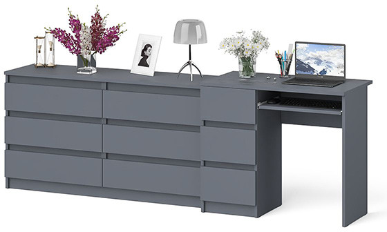 Мори компьютерный стол МС-6 левый + Комод МК1380.6, графит