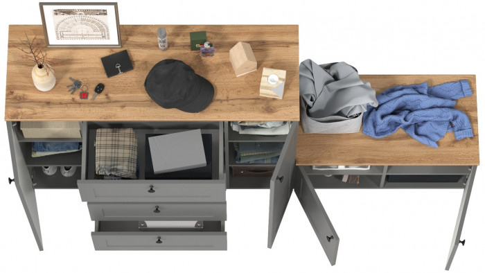 Остин 16.221 Комод + 13.257 Тумба, серый графит/дуб крафт золотой