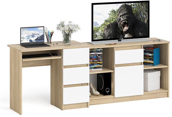 Мори Стол компьютерный МС-6 правый + Тумба МТВ1204.1, цвет дуб сонома/белый, ШхГхВ 210,4х50х76,6 см., выдвижные ящики справа, НЕ универсальная сборка