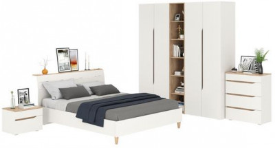 Муссон Спальня № 15, цвет белый/дуб эндгрейн элегантный, ортопед, сп. м. 1600х2000 мм., б/м