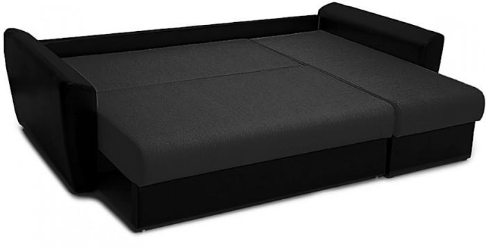 Диван-кровать угловой Амстердам, 150х200, еврокнижка, независимый пружинный блок, рогожка/экокожа, черный