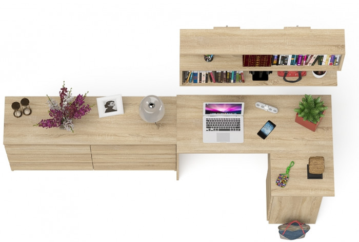 Мори компьютерный стол МС-16 правый + Комод МК1380.6 + Полка 1200, дуб сонома