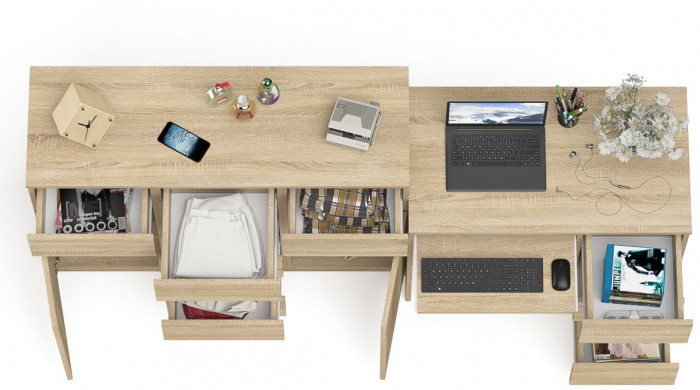 Мори компьютерный стол МС-6 правый + Комод МК1200.4, дуб сонома