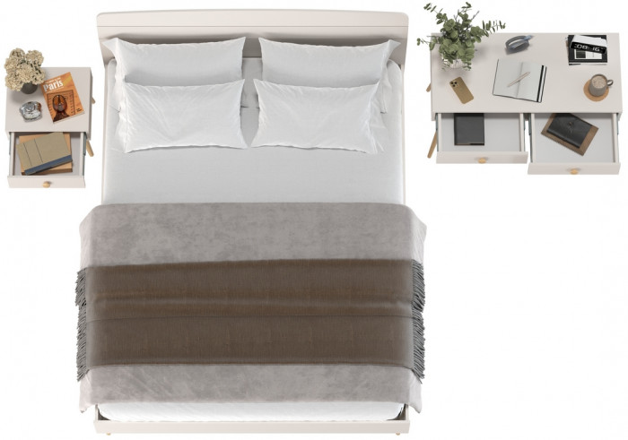 Афина Спальня Кровать 1600 + Стол + Тумба, цвет кашемир серый, ШхГхВ 164,6х210,2х95,6 + 100х45х76 + 45х37х45 см., 1600х2000 мм., б/м, осн. есть