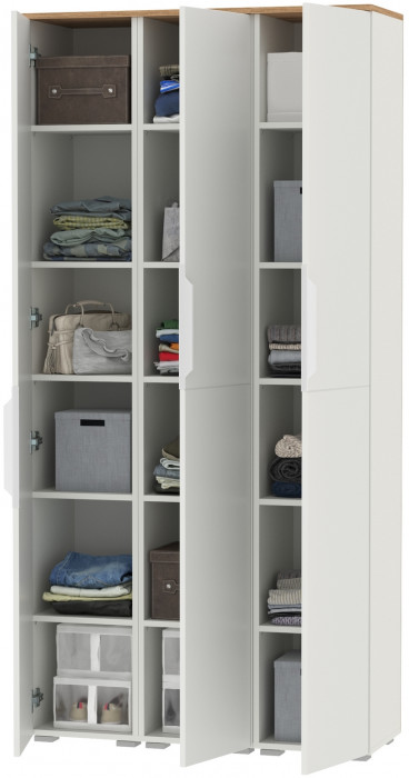 Октава 13.228 Шкаф-пенал + 13.228 Пенал + 13.228, цвет белый шагрень/дуб крафт золотой/фасады МДФ белый шагрень, ШхГхВ 96,6х35,3х197,6 см., ун. сб.