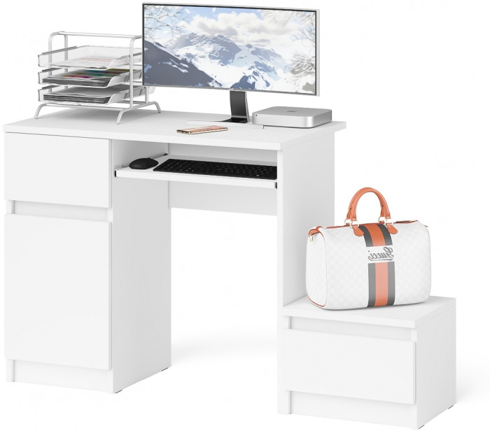 Мори компьютерный стол МС-1 левый + Тумба ТМП400.1, белый