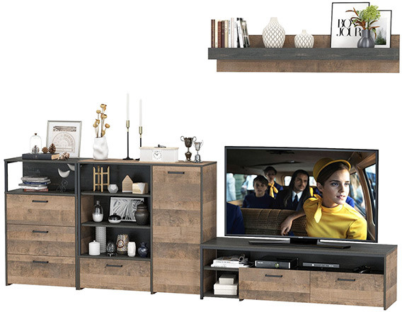 Трувор Гостиная 012, цвет дуб гранж песочный/интра, ШхГхВ 324,8х45,4х195 см., универсальная сборка