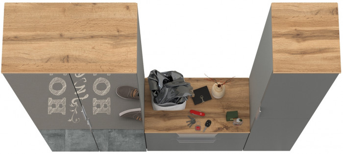 Октава Прихожая 21, цвет серый графит/дуб крафт золотой/фасады МДФ серый графит, ШхГхВ 161,5х35,4х197,6 см., универсальная сборка