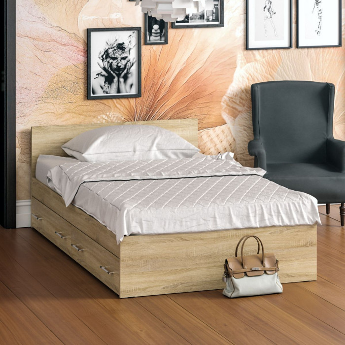 Стандарт Кровать с ящиками 1200, дуб сонома