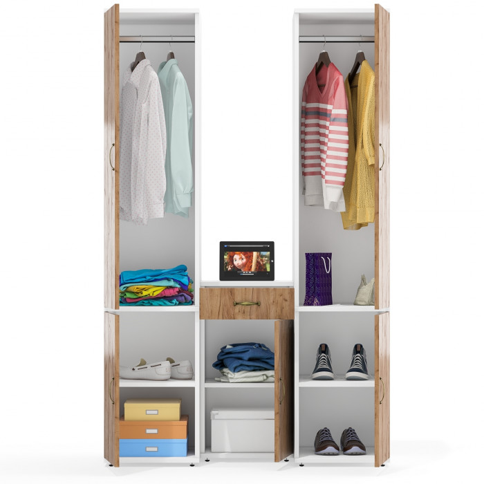 Лидер-8 Пенал МД 23Б + Пенал МД 23Б + Тумба МД 3.15, белый шагрень/крафт золото