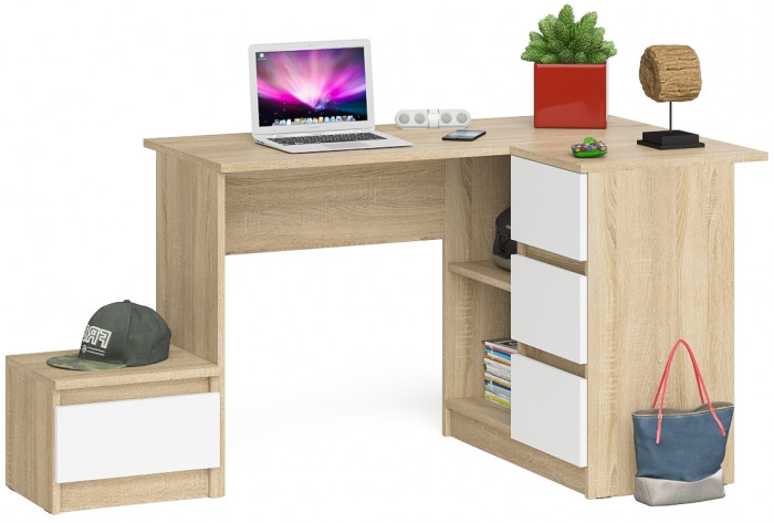 Мори компьютерный стол МС-16 правый + Тумба ТМП400.1, дуб сонома/белый