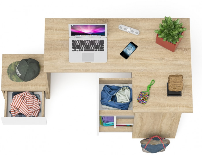 Мори компьютерный стол МС-16 правый + Тумба ТМП400.1, дуб сонома/белый