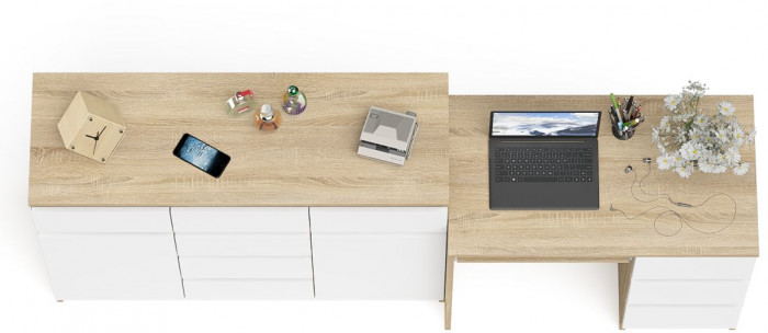 Мори компьютерный стол МС-6 правый + Комод МК1200.4, дуб сонома/белый