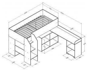Детская кровать-чердак Теремок-2, Дуб молочный / Венге