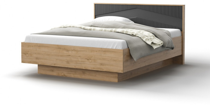 Кровать двуспальная 160х200 "Оливия" с щитовым основанием - Дуб наварра/Шагрень черная