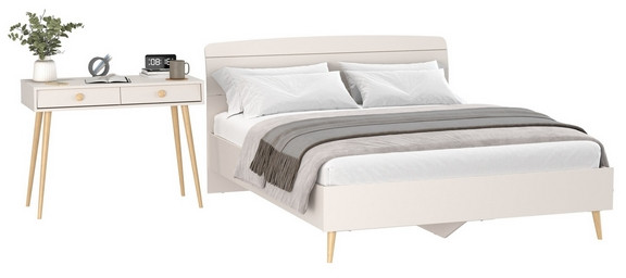 Афина Спальня Кровать 1600 + Стол, цвет кашемир серый, ШхГхВ 164,6х210,2х95,6 + 100х45х76 см., сп.м. 1600х2000 мм., б/м, основание есть