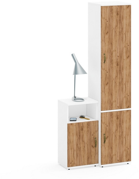 Лидер-8 Пенал МД 21Б + Тумба МД 3.19, цвет белый шагрень/крафт золото, ШхГхВ 80х37,5х190 см., универсальная сборка