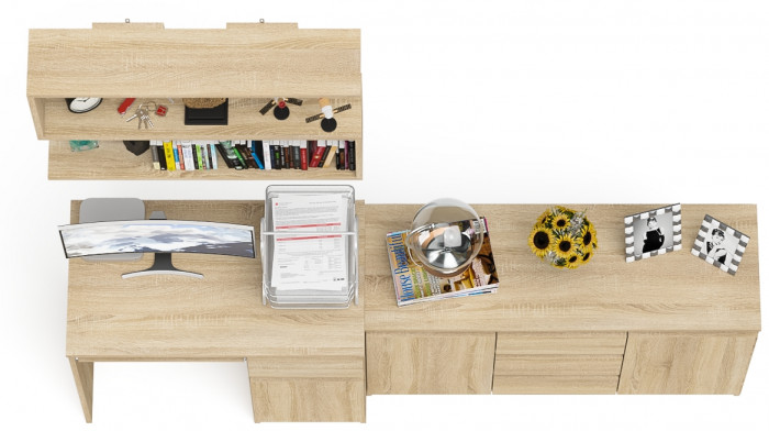 Мори Стол компьютерный МС-1 правый + Комод МК1200.3 + Полка 900, цвет дуб сонома, ШхГхВ 210,4х50х209,6 см., НЕ универсальная сборка